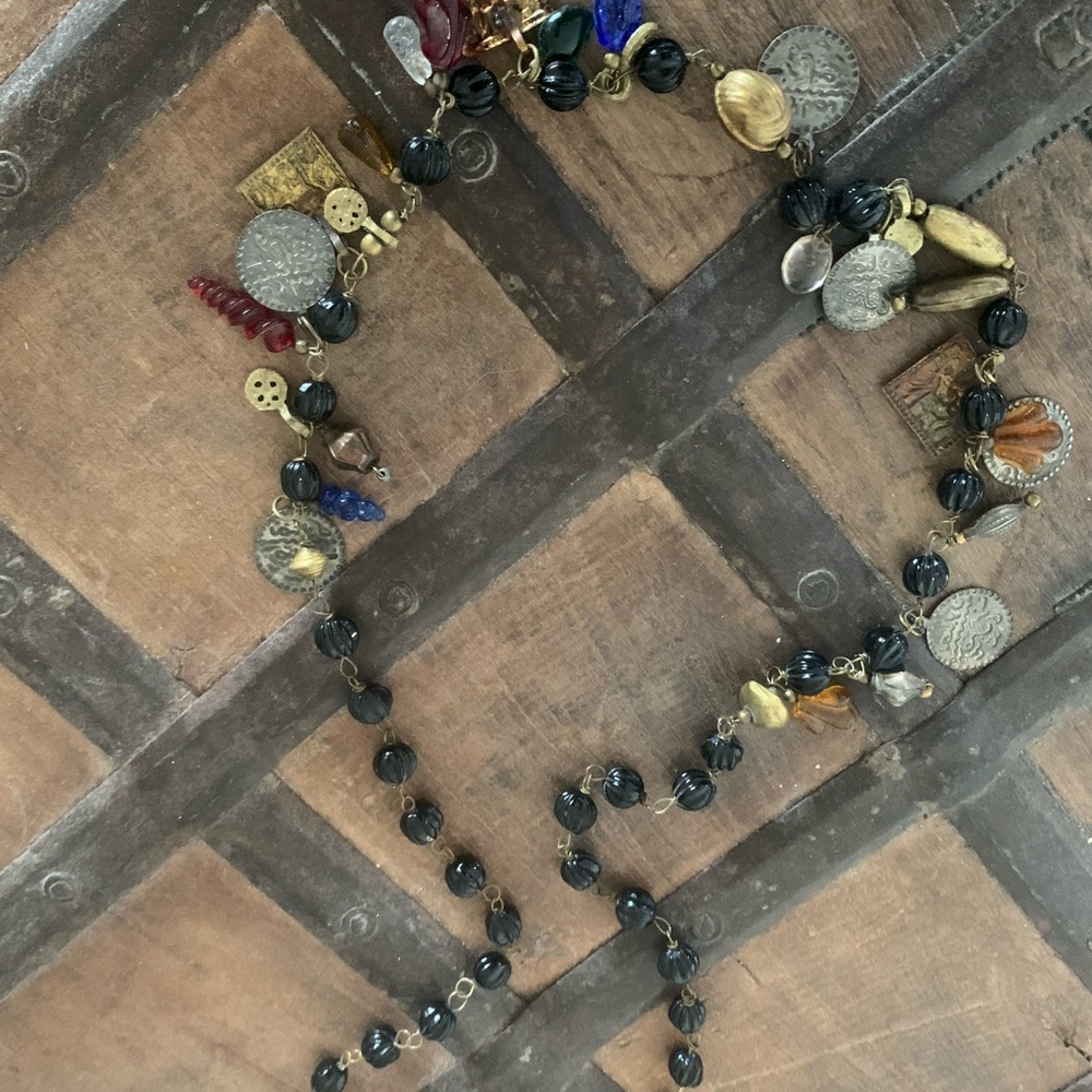 Funky long charm necklace